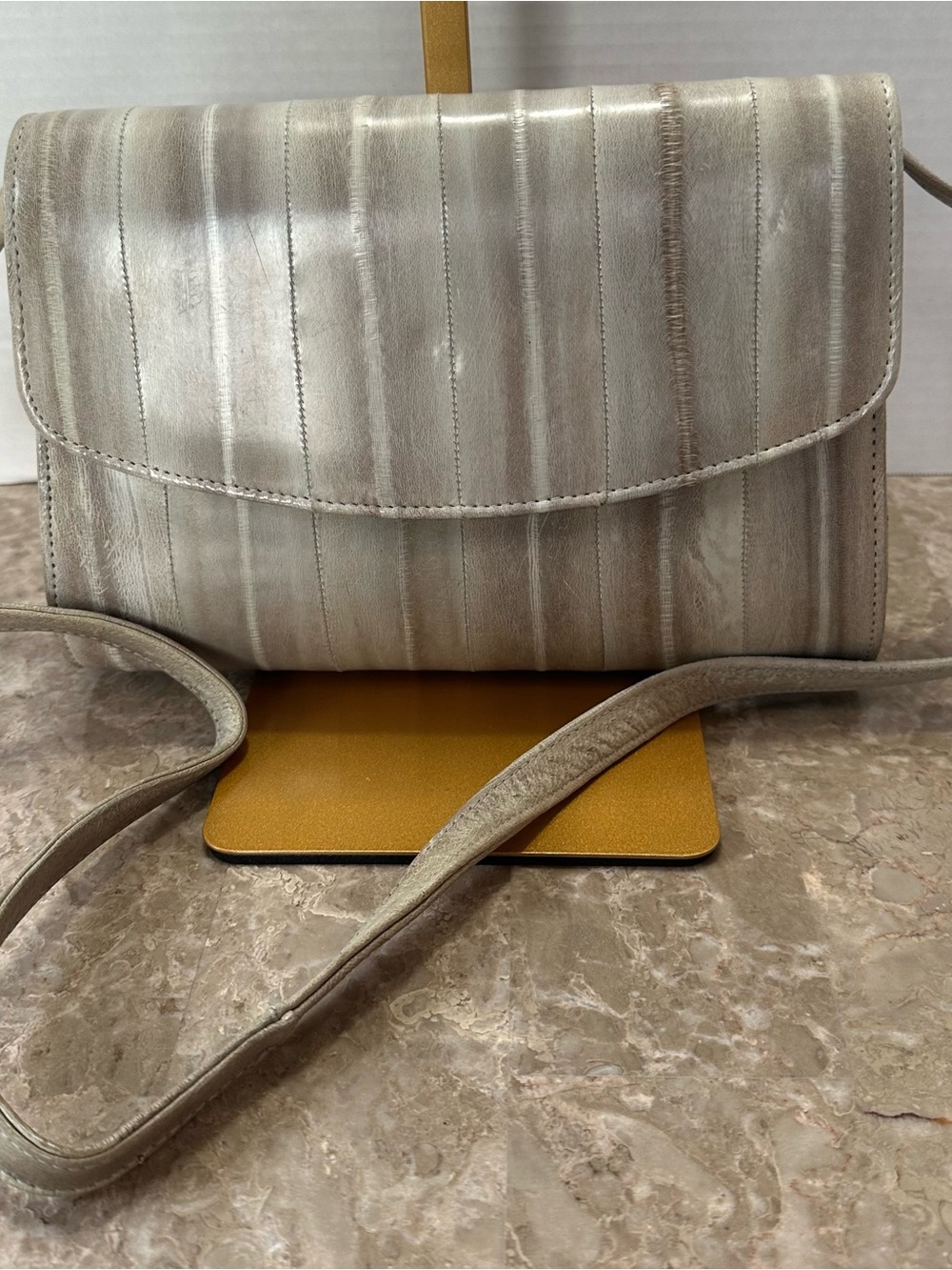 Vintage Neutral Eel Skin Convertible Clutch Old Money Minimalist Crossbody Bag